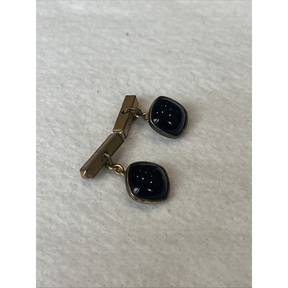 Vintage Men Gold Tone Dark Blue Stone Style Cushion Chain Link Cufflinks